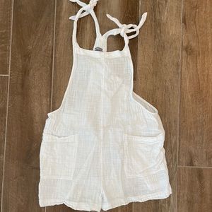 Aerie white linen overalls